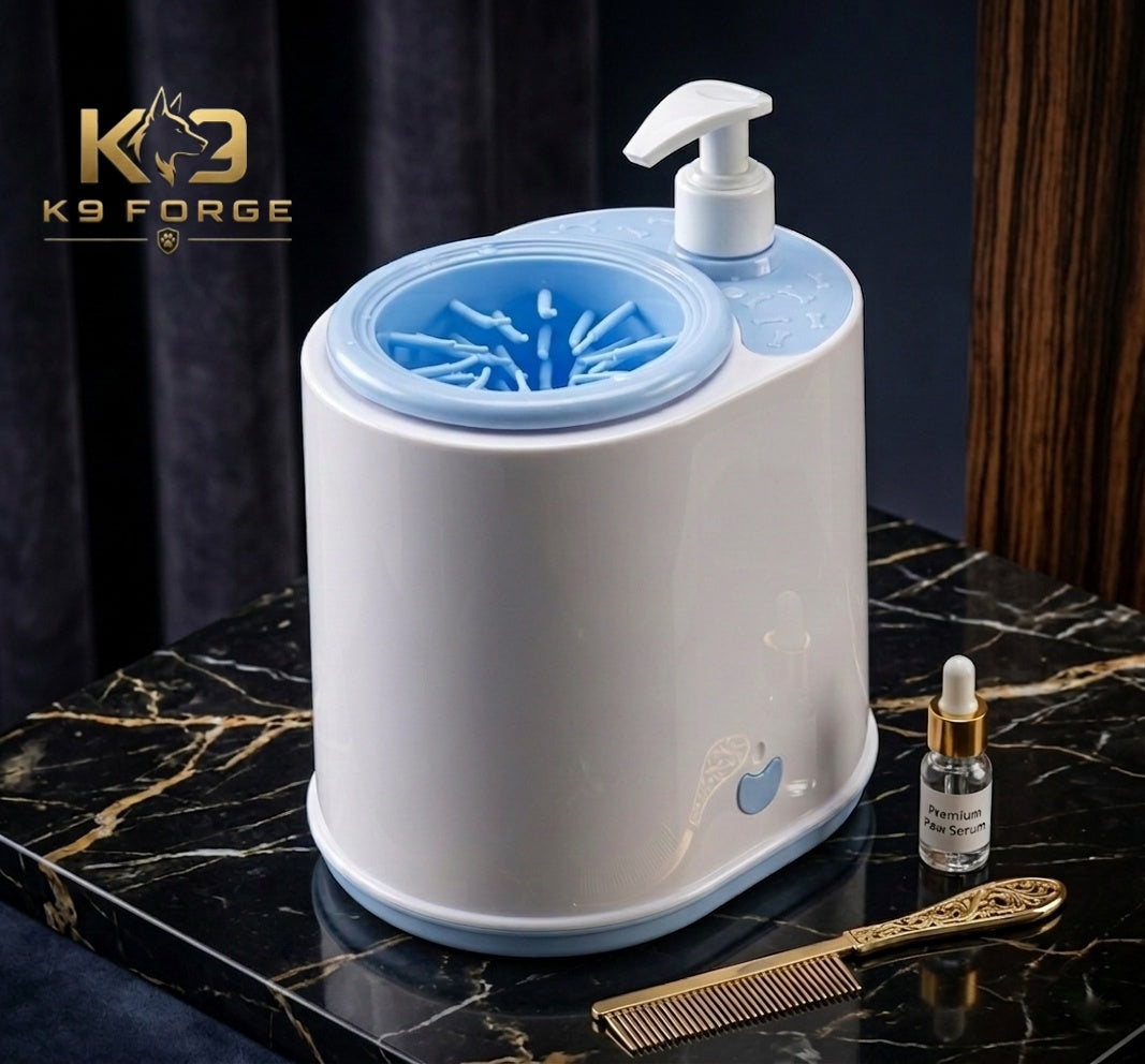 Automatic electric dog paw cleaner cup blue – built-in soap dispenser and 360 degree silicone brush