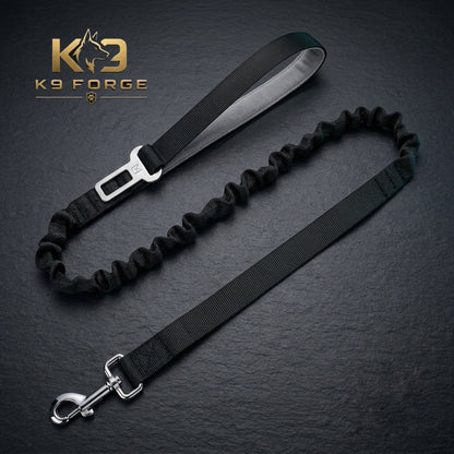 Dog car seat belt leash bungee black – metal seat belt clip with padded handle and steel snap hook