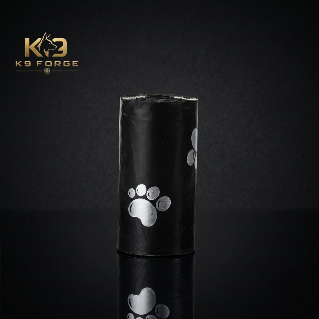 Dog poop bags roll black with silver paw print – leak-proof drip-free waste bags for large dogs