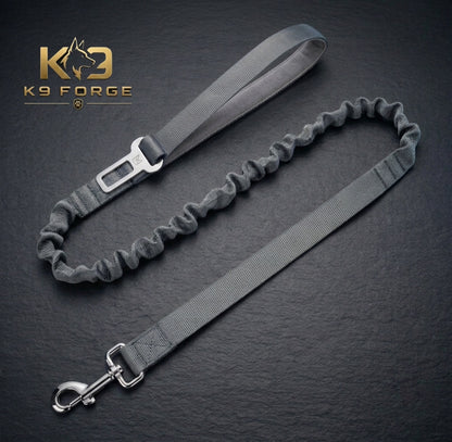 Dog seat belt leash grey bungee – metal car clip padded handle steel snap hook for large dogs