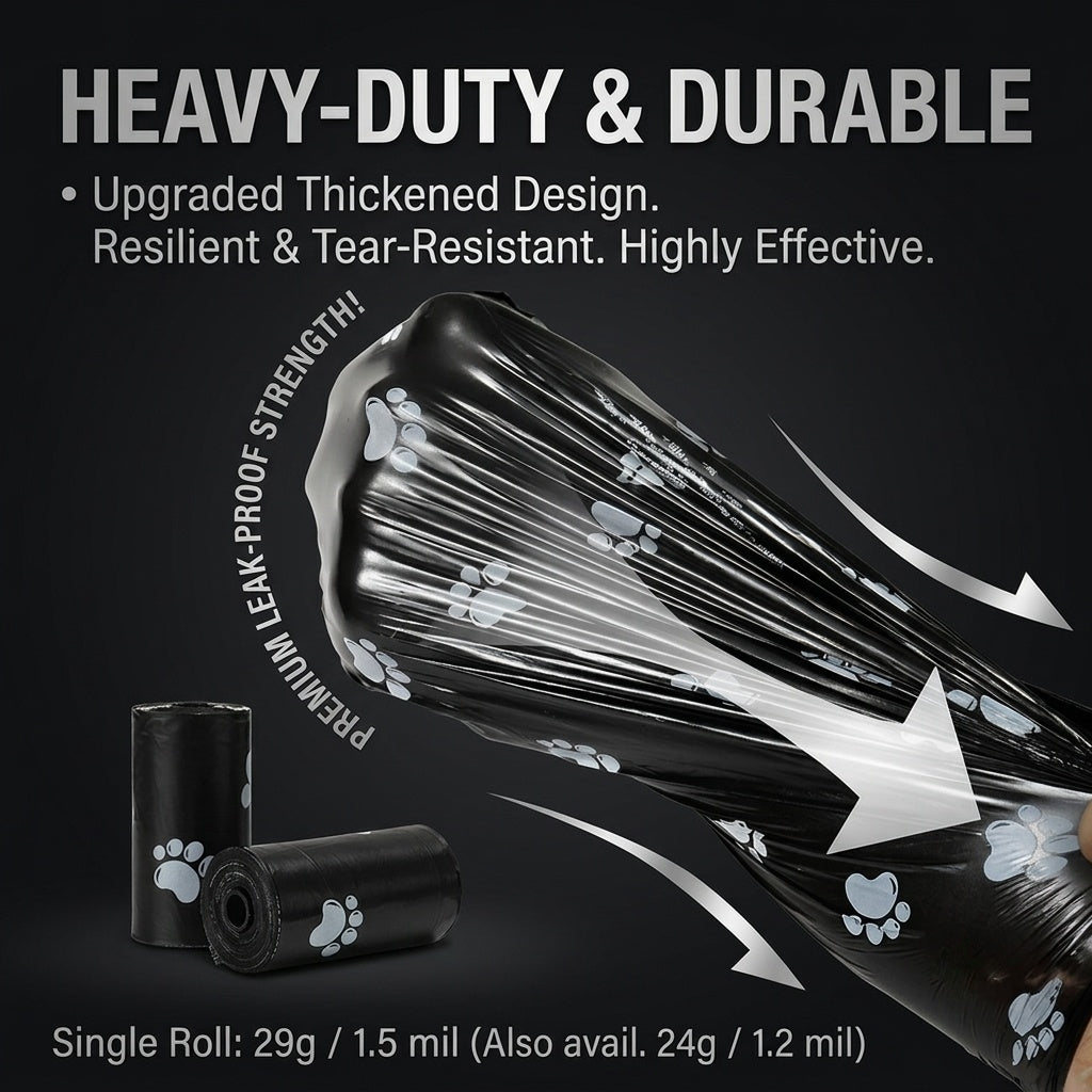 Heavy duty dog waste bags 1.5 mil 29g – upgraded thick tear-resistant leak-proof black poop bags