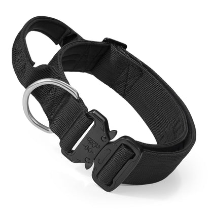 MoNiBloom Tactical Dog Collar with Handle 1.5 Inch Wide Heavy Duty Military Collar for Medium Large Dog Walking Training Running Black K9 Forge