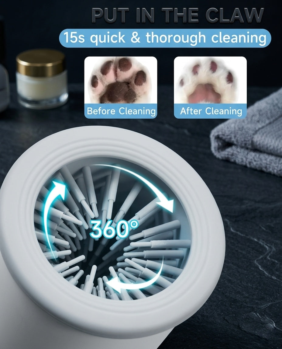 Electric dog paw washer 360 degree rotating brush – before and after 15 second clean dirty dog paw