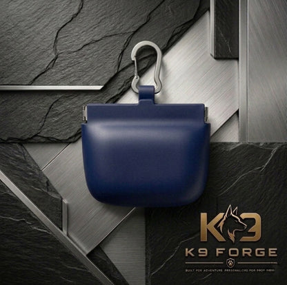 K9 Forge navy blue silicone dog treat pouch with carabiner clip – hands-free dog training treat bag for obedience