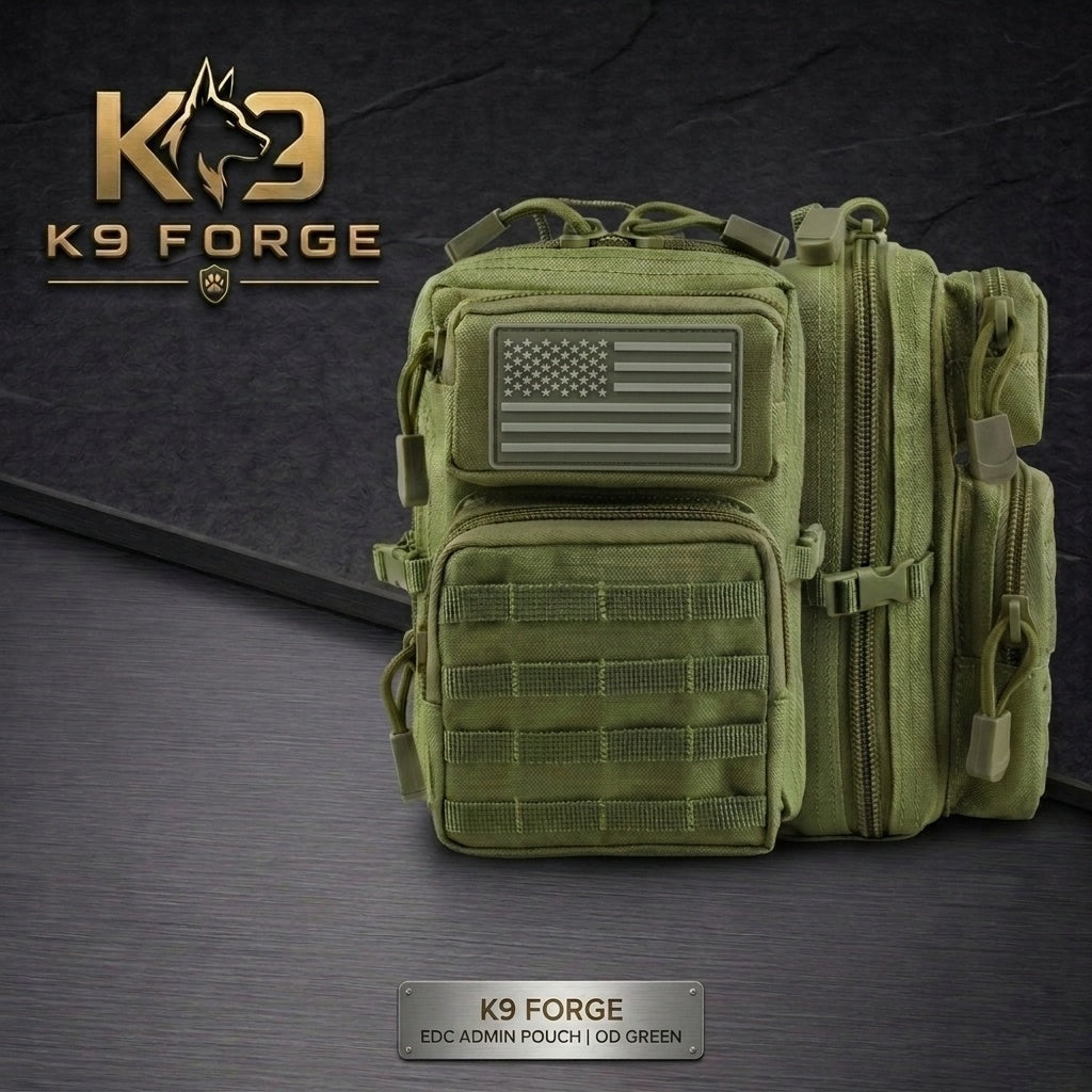 K9 Forge EDC admin pouch OD green – tactical MOLLE organizer bag for outdoor and military use