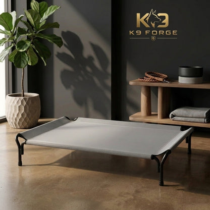 K9 Forge elevated dog bed grey – raised cooling cot for large breeds indoors
