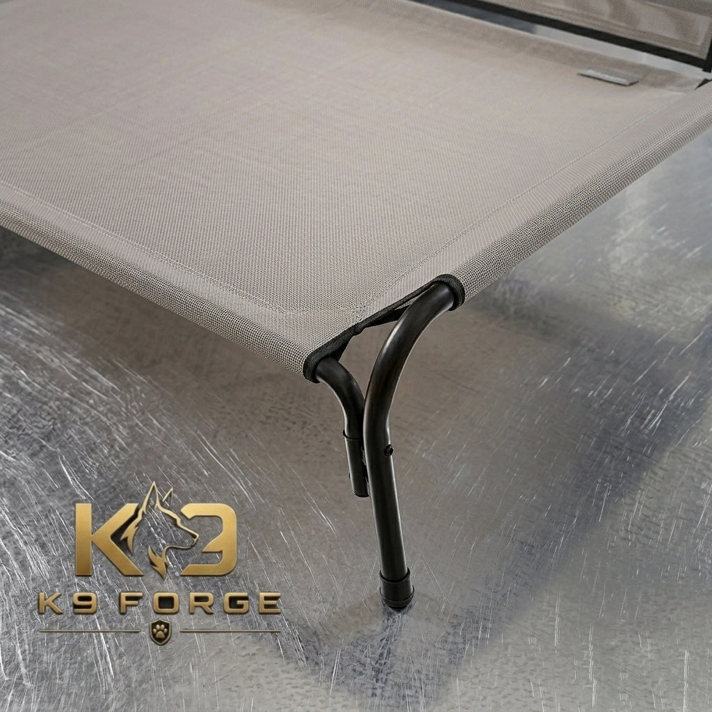 K9 Forge elevated dog cot metal frame – one-piece bend design with non-slip legs