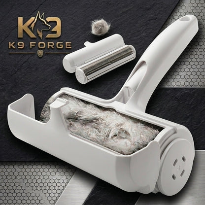 K9 Forge white reusable self-cleaning pet hair lint roller – removes dog and cat fur from furniture and clothing