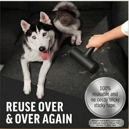 K9 Forge reusable dog hair remover roller used on couch with Husky – 100% reusable, no sticky tape needed