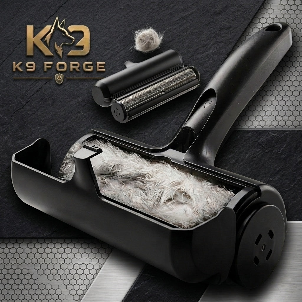 K9 Forge reusable pet hair remover roller black – lint-free dog and cat fur remover for couch and furniture