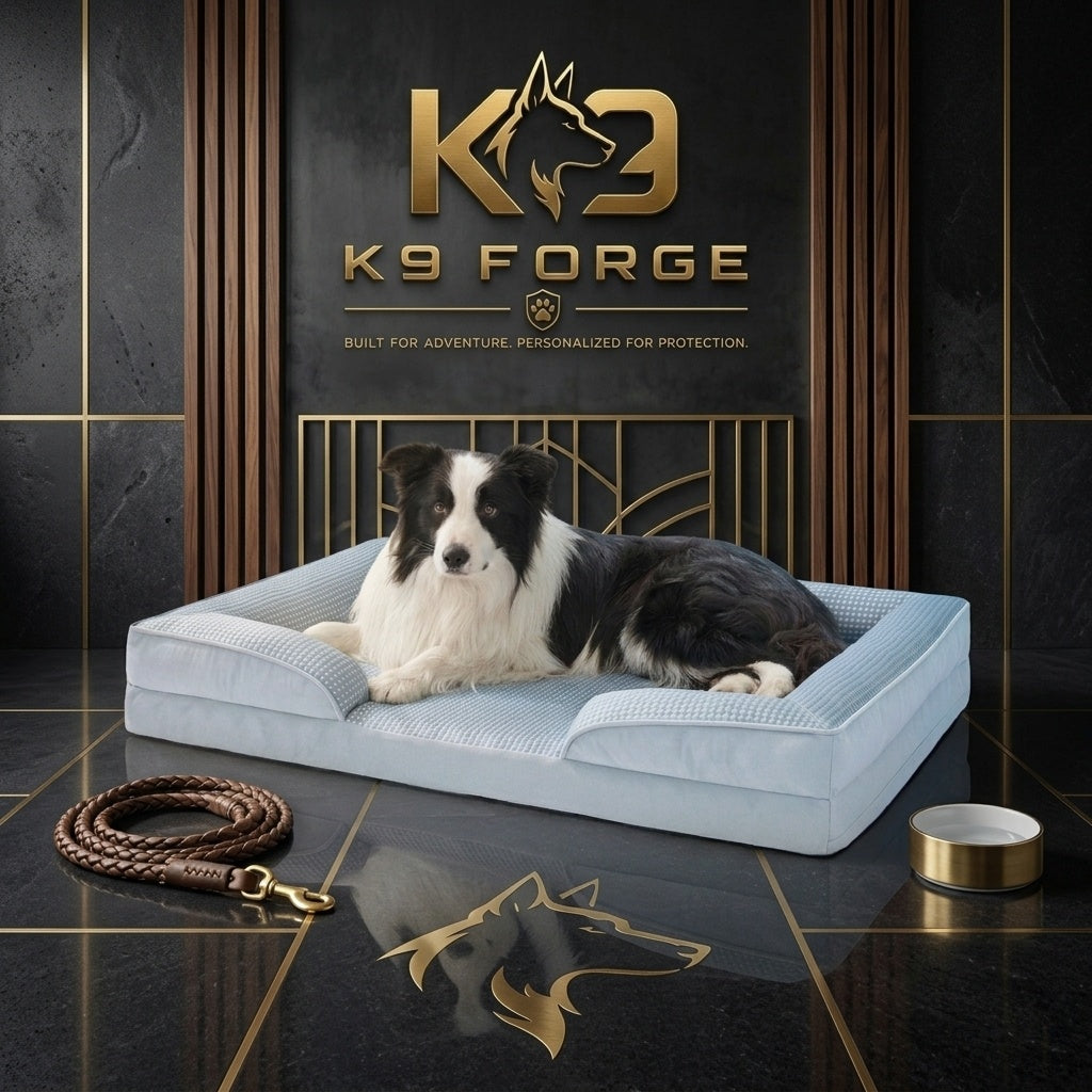 Border Collie on large orthopedic dog bed – gel memory foam bolster bed with washable cover