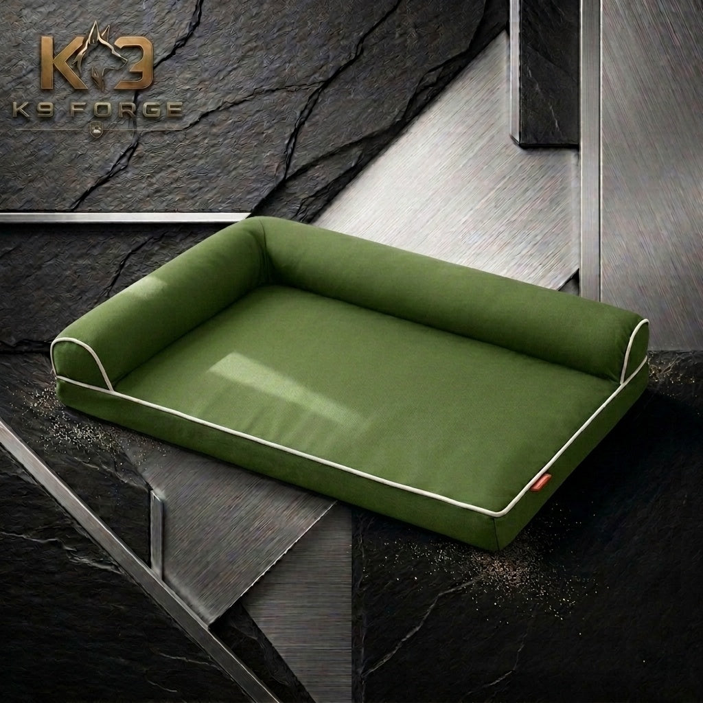 Large dog sofa bed olive green – orthopedic bolster bed with removable washable cover