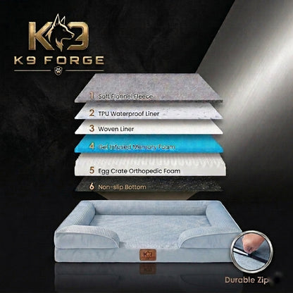 Orthopedic dog bed 6-layer construction – flannel fleece, TPU waterproof liner, gel memory foam, egg crate foam and non-slip bottom