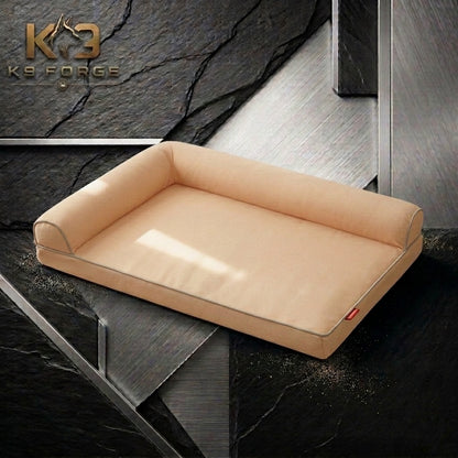 Orthopedic dog bed with bolster beige – sofa style large breed dog bed with washable cover