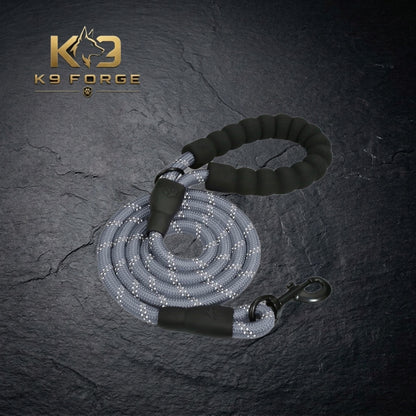 Rope dog leash grey reflective – padded handle heavy duty 360 snap hook for large breed dogs