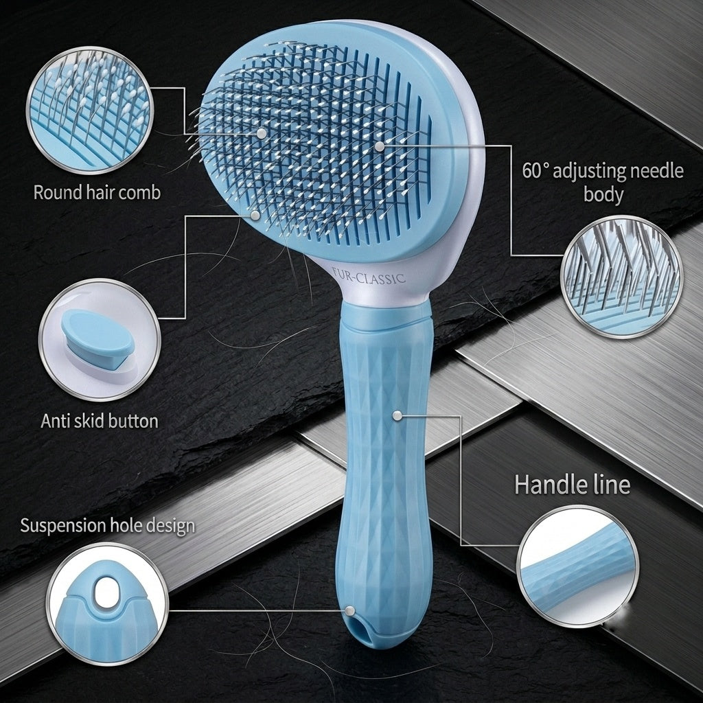 Self-cleaning slicker brush grey rectangular – diamond grip ergonomic handle for dogs and cats