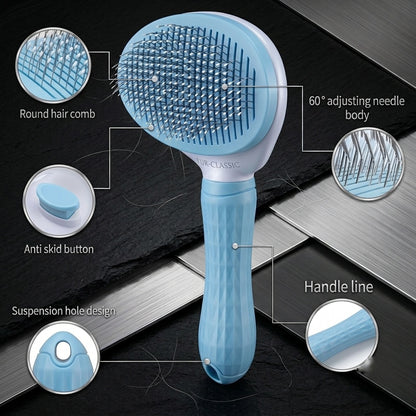 Self-cleaning slicker brush grey rectangular – diamond grip ergonomic handle for dogs and cats
