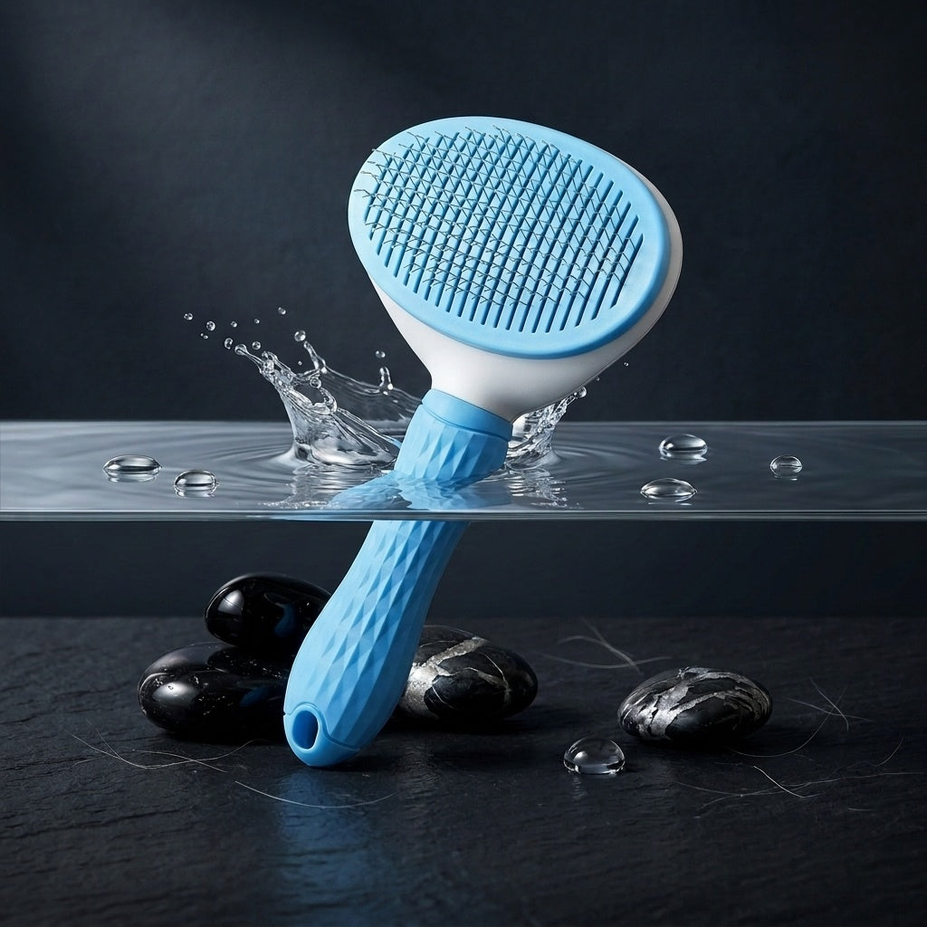 Self-cleaning slicker brush for dogs and cats waterproof – washable sky blue oval grooming brush