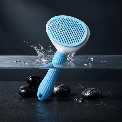 Self-cleaning slicker brush for dogs and cats waterproof – washable sky blue oval grooming brush