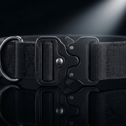 Tactical dog collar cobra buckle close-up – metal quick release heavy duty buckle for large dogs