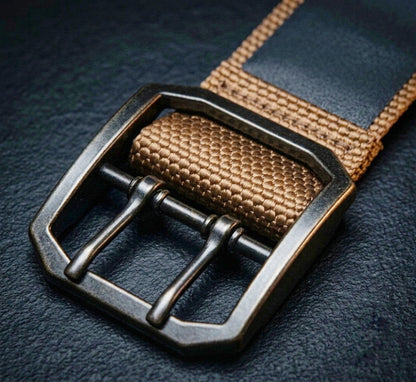 Tactical dog collar double prong metal buckle coyote tan close-up – heavy duty hardware for large dogs