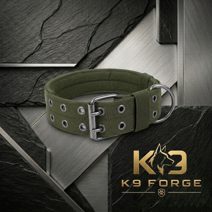 Tactical dog collar wide padded olive green – heavy duty double prong buckle for large dogs