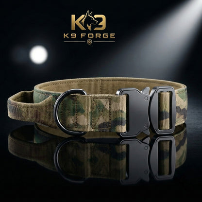 Tactical dog collar with handle multicam camo – cobra buckle padded large breed training collar