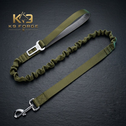 Tactical dog seat belt leash olive green – bungee shock absorber metal clip for large dogs in car