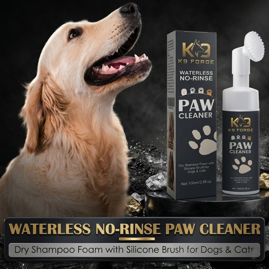Waterless paw cleaner for dogs and cats – dry shampoo foam with silicone brush, Golden Retriever lifestyle